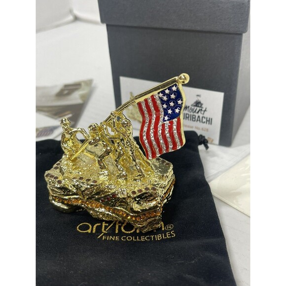 New Art Form Raising The Flag Mount Suribachi Iwo Jima Rhinestone Trinket Box 3" - Picture 2 of 8